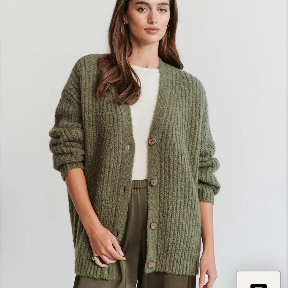 Jenni Kayne Cocoon Cardigan Alpaca Wool Blend Sweater- color Olive Size M